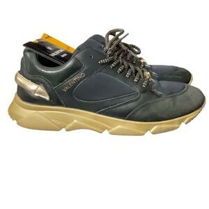 Valentino Mario Valentino Black Gold Theo Womens Designer Lace Up Sneakers Sz 10